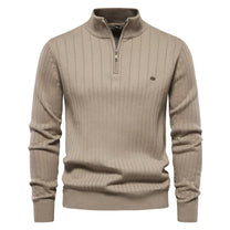 Men&#39;s Cotton Knitted Sweater With Zip And Stand-Up Collar