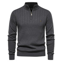 Men&#39;s Cotton Knitted Sweater With Zip And Stand-Up Collar