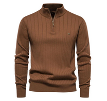 Men&#39;s Cotton Knitted Sweater With Zip And Stand-Up Collar