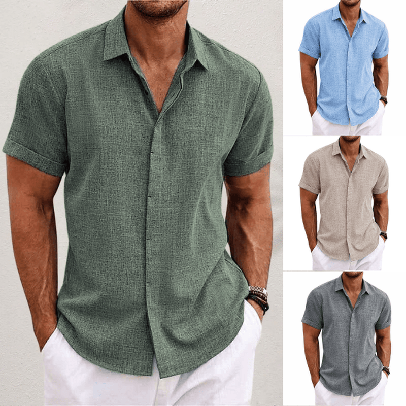 Men&#39;s Cotton-Linen Short Sleeve Shirt