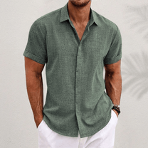 Men&#39;s Cotton-Linen Short Sleeve Shirt