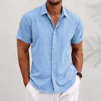 Men&#39;s Cotton-Linen Short Sleeve Shirt