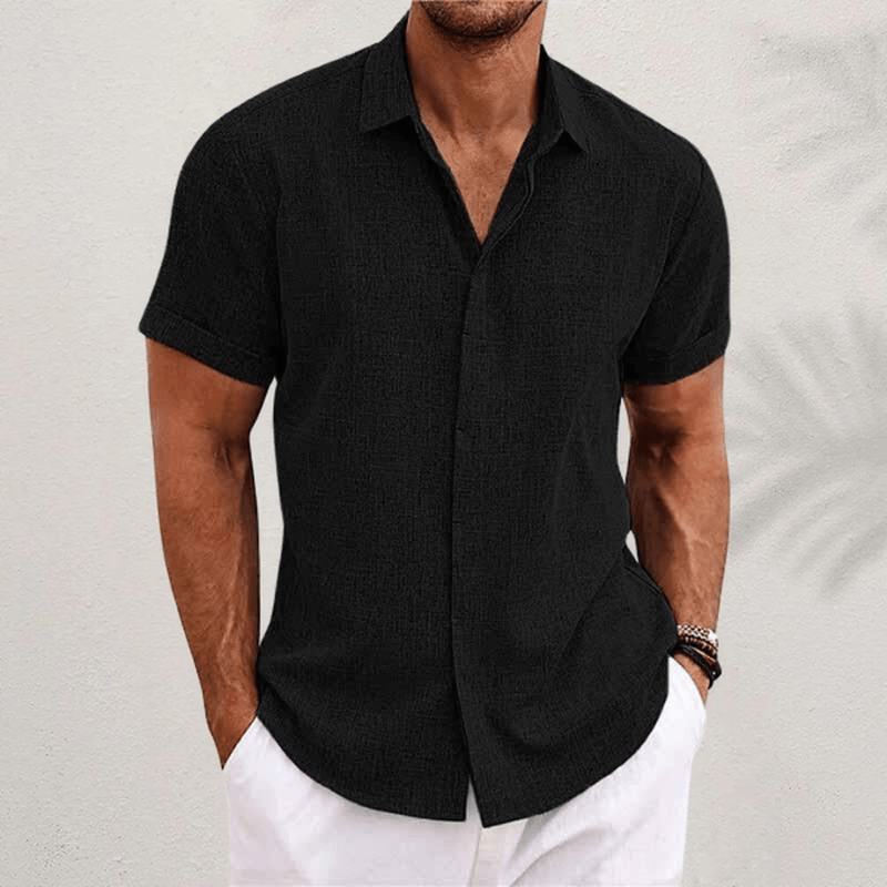 Men&#39;s Cotton-Linen Short Sleeve Shirt