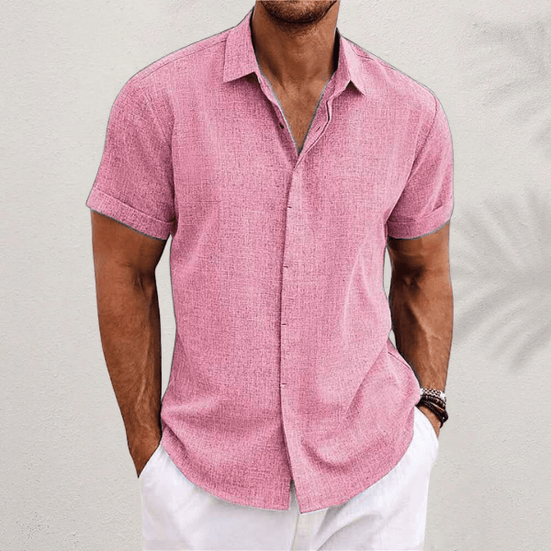 Men&#39;s Cotton-Linen Short Sleeve Shirt