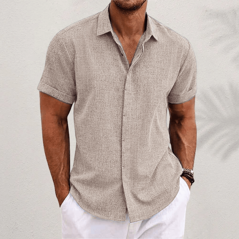 Men&#39;s Cotton-Linen Short Sleeve Shirt