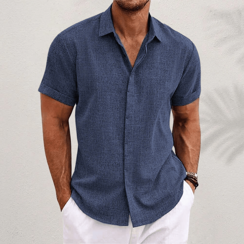 Men&#39;s Cotton-Linen Short Sleeve Shirt