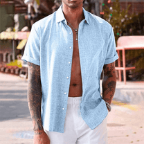 Men&#39;s Cotton-Linen Short Sleeve Shirt