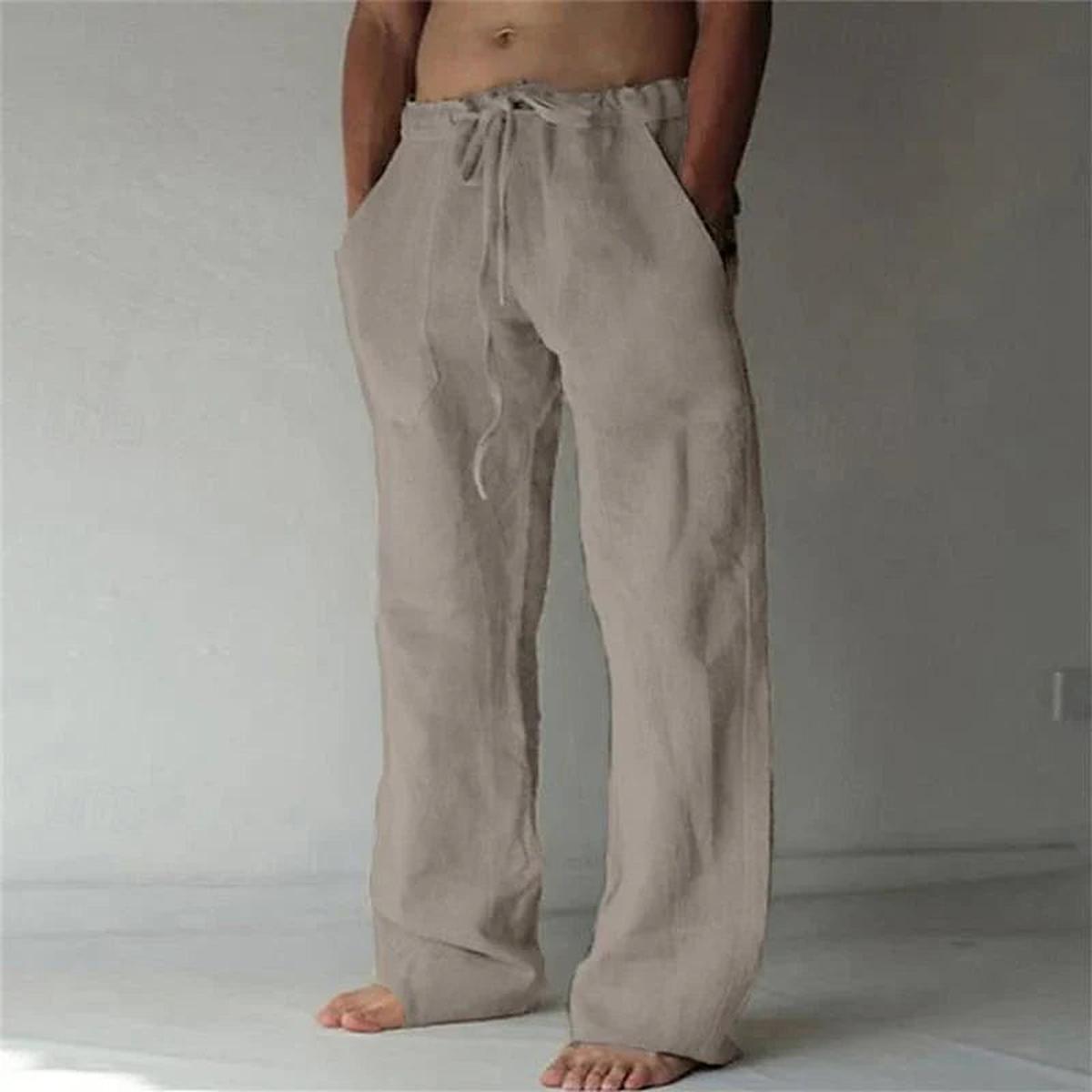 Men&#39;s Cotton Linen Straight Fit Pants For Spring And Fall