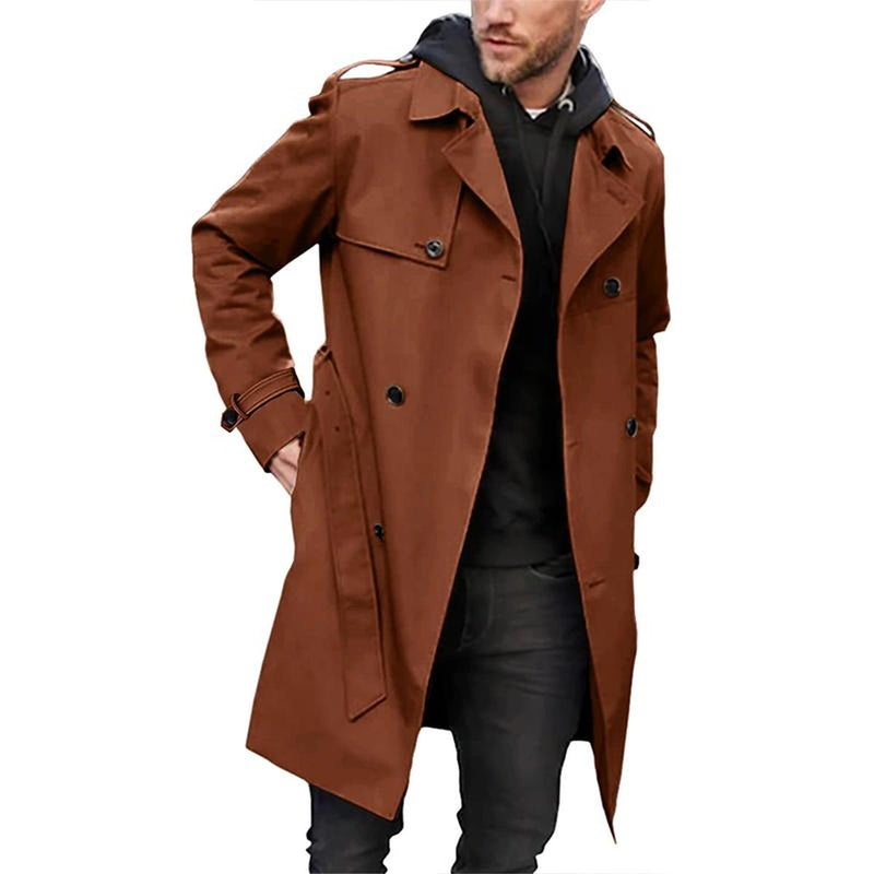 Men&#39;s Double-Breasted Belted Trench Coat
