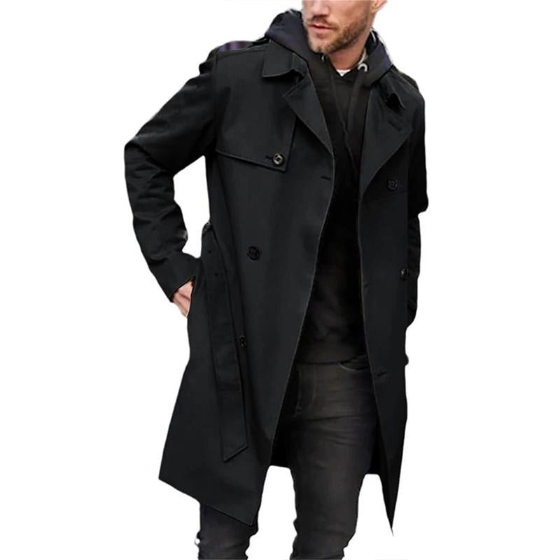 Men&#39;s Double-Breasted Belted Trench Coat