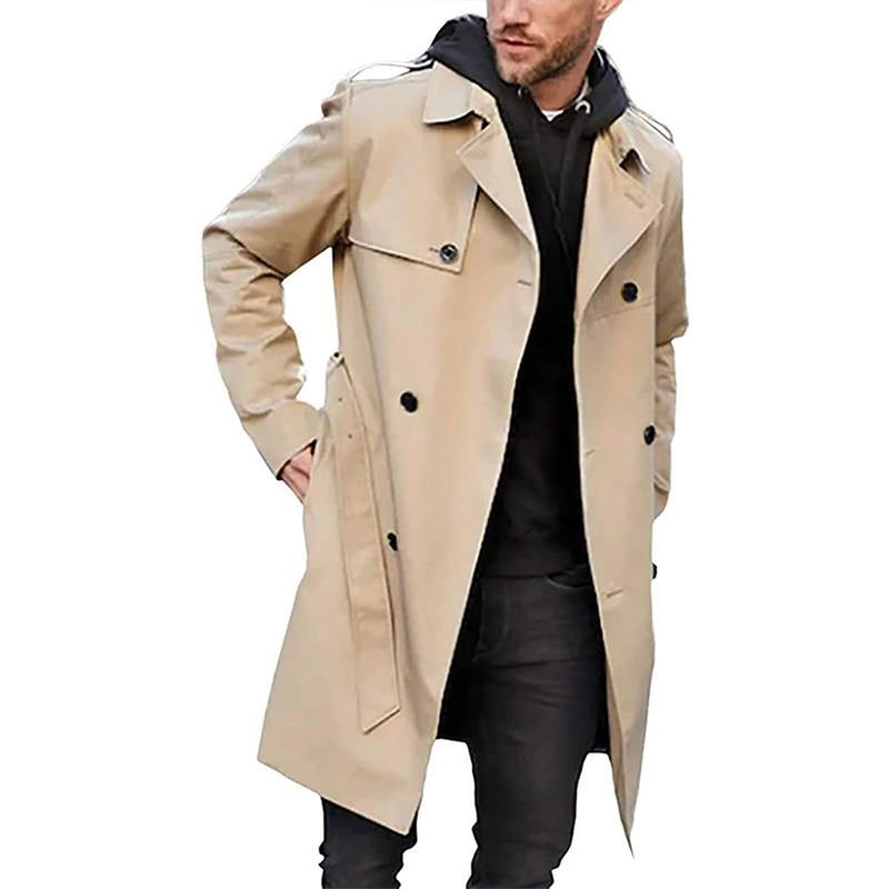 Men&#39;s Double-Breasted Belted Trench Coat