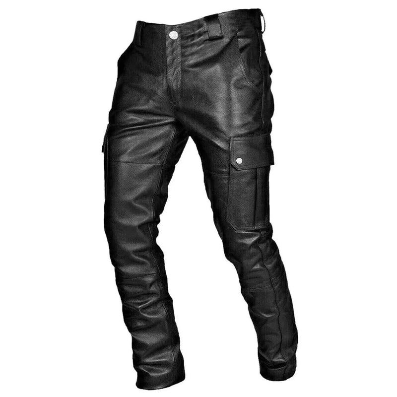 Men&#39;s Faux Leather Biker Cargo Pants