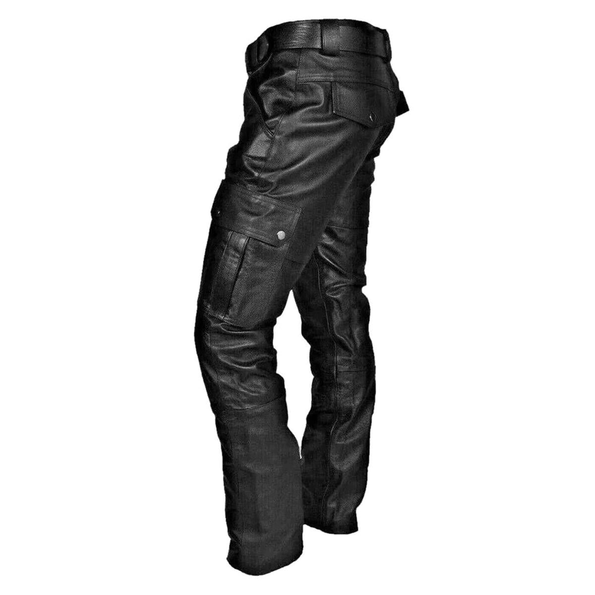 Men&#39;s Faux Leather Biker Cargo Pants