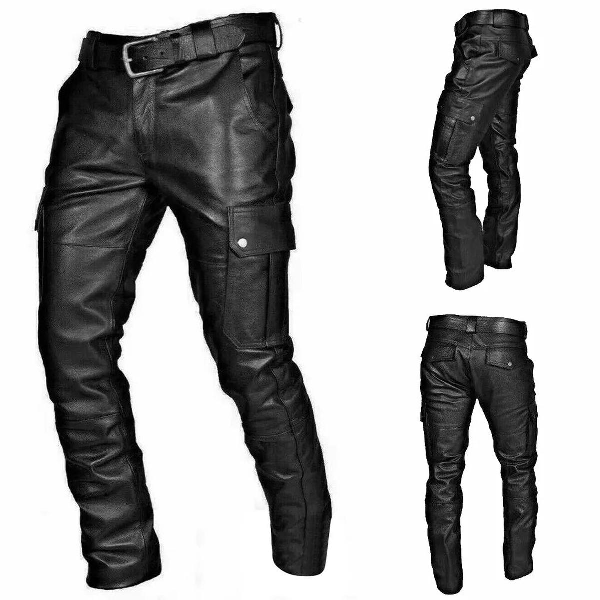 Men&#39;s Faux Leather Biker Cargo Pants