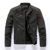 Men&#39;s Faux Leather Biker Jacket With Stand Collar And Zipper Pockets