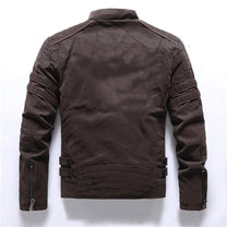 Men&#39;s Faux Leather Biker Jacket With Stand Collar And Zipper Pockets
