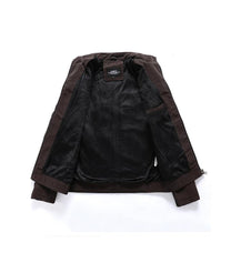 Men&#39;s Faux Leather Biker Jacket With Stand Collar And Zipper Pockets