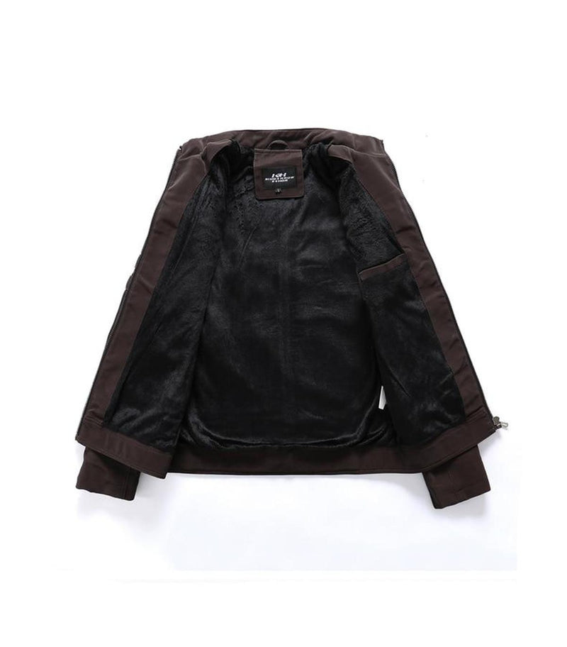 Men&#39;s Faux Leather Biker Jacket With Stand Collar And Zipper Pockets