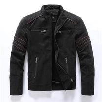 Men&#39;s Faux Leather Biker Jacket With Stand Collar And Zipper Pockets