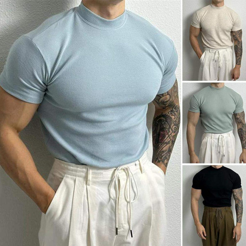 Men&#39;s Fitted Ribbed Knit Mock Neck Top