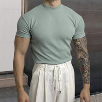 Men&#39;s Fitted Ribbed Knit Mock Neck Top