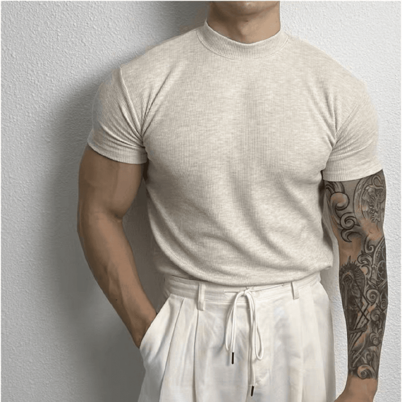 Men&#39;s Fitted Ribbed Knit Mock Neck Top