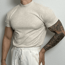 Men&#39;s Fitted Ribbed Knit Mock Neck Top