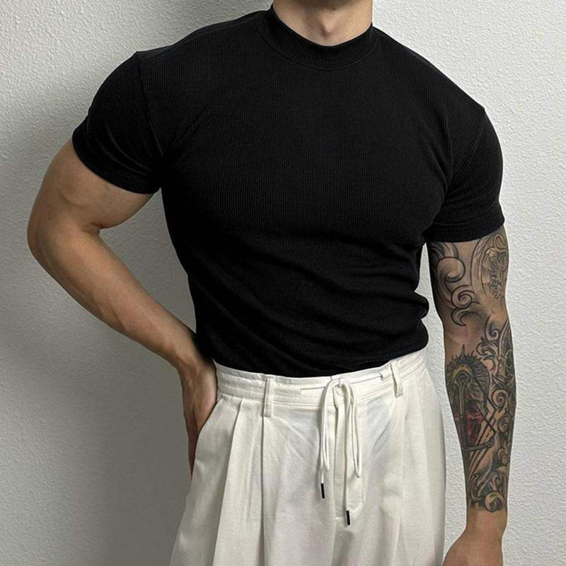 Men&#39;s Fitted Ribbed Knit Mock Neck Top