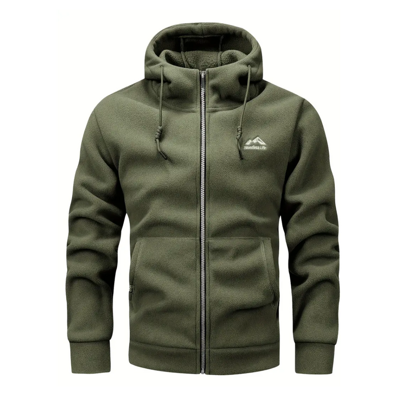 Men&#39;s Fleece Jacket With Hood And Full-Length Zip