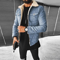 Men&#39;s Fleece Lined Denim Jacket With Lapel Collar