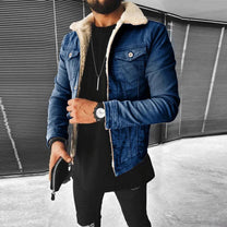Men&#39;s Fleece Lined Denim Jacket With Lapel Collar