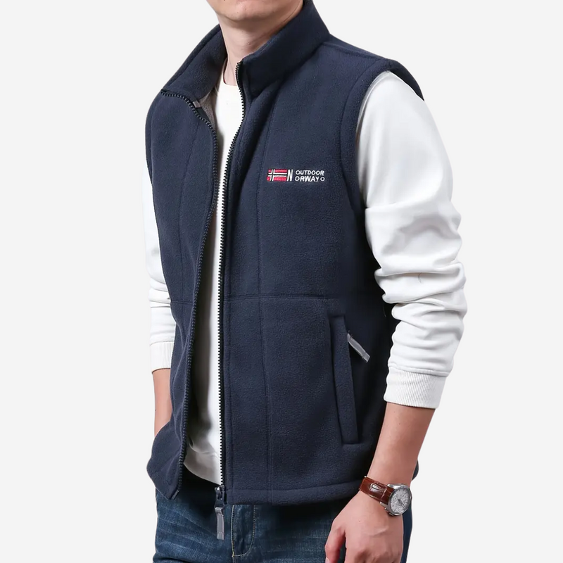 Men&#39;s Fleece Outdoor Gilet With High Collar And Zip Pockets