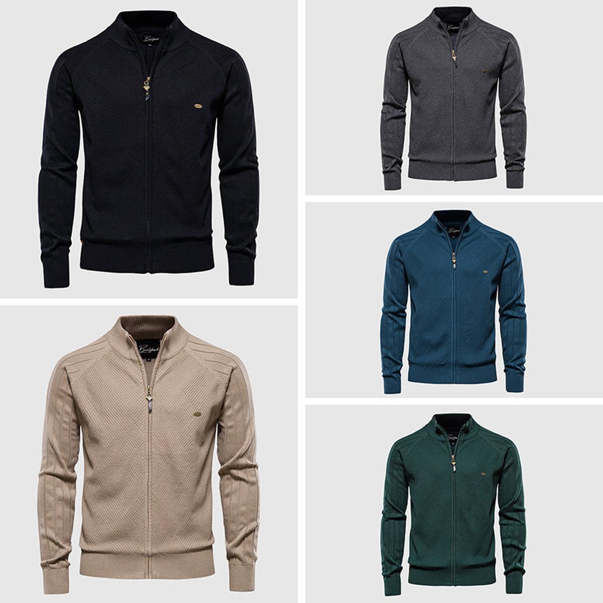 Men&#39;s Full-Zip Cotton Knit Sweater