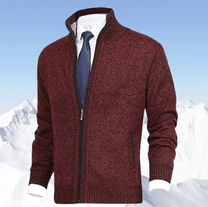Men&#39;s Full Zip Knit Sweater With Ribbed Cuffs And Hem