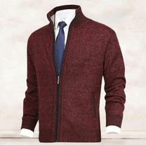 Men&#39;s Full Zip Knit Sweater With Ribbed Cuffs And Hem