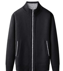 Men&#39;s Full Zip Knit Sweater With Ribbed Cuffs And Hem