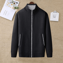 Men&#39;s Full Zip Knit Sweater With Ribbed Cuffs And Hem