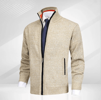 Men&#39;s Full Zip Knit Sweater With Ribbed Cuffs And Hem