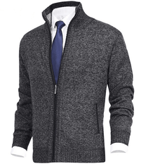 Men&#39;s Full Zip Knit Sweater With Ribbed Cuffs And Hem