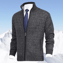 Men&#39;s Full Zip Knit Sweater With Ribbed Cuffs And Hem