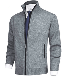 Men&#39;s Full Zip Knit Sweater With Ribbed Cuffs And Hem