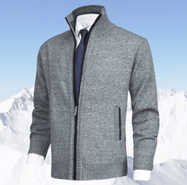 Men&#39;s Full Zip Knit Sweater With Ribbed Cuffs And Hem