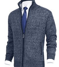 Men&#39;s Full Zip Knit Sweater With Ribbed Cuffs And Hem
