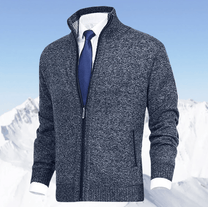 Men&#39;s Full Zip Knit Sweater With Ribbed Cuffs And Hem