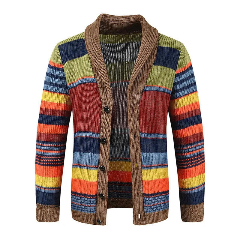 Men&#39;s Geometric Colourblock Cardigan With Button Placket
