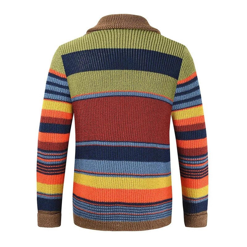 Men&#39;s Geometric Colourblock Cardigan With Button Placket