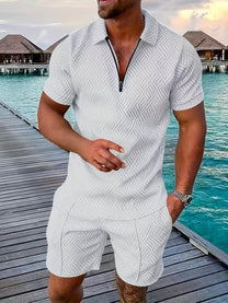 Men&#39;s Geometric Zip-Up Short Set