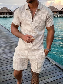 Men&#39;s Geometric Zip-Up Short Set