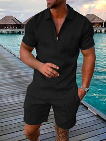 Men&#39;s Geometric Zip-Up Short Set