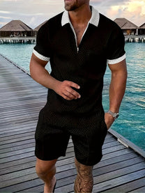 Men&#39;s Geometric Zip-Up Short Set